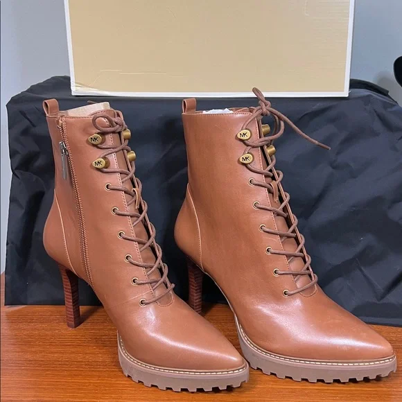 Michael Kors Tan Lace-Up Ankle Boots - Picture 1 of 6